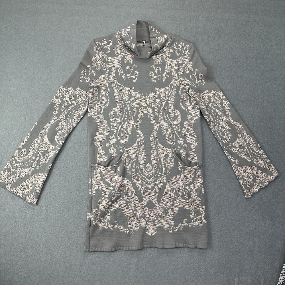 FREE PEOPLE Modern Love Mini Dress Knit Sweater Sz Small Flare sleeve Mock Neck